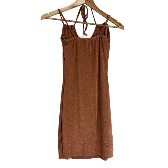 NWT PrettyLittleThing Mini Dress Size 4 Toffee Brown Textured Strappy Cocktail - Picture 5 of 8